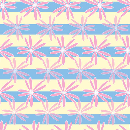 Vector yellow background white pink cherry tree flowers and cherry blossom sakura flowers. Seamless...