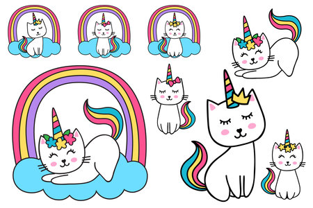 Cat Unicorn Cute Caticorn with Rainbowのイラスト素材