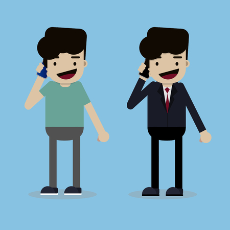 Businessman on phone and young man using smartphoneのイラスト素材