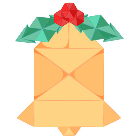 A origami Christmas bell with leafs folding paper style for decoration vector illustration in color versionのイラスト素材