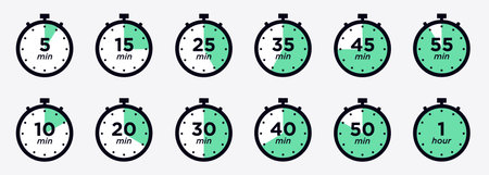 Timer, clock, stopwatch isolated set icons. Label cooking time. Vector illustration.のイラスト素材