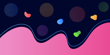 Modern abstract liquid shapes. Fluid design. Isolated gradient waves with geometric lines, dots....