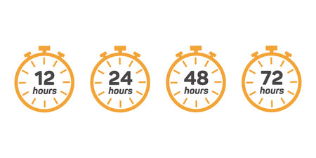 Various time stickers. 12, 24, 36 and 72 hours order execution or delivery service icons. Vector