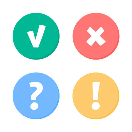 Vector check and cross mark, exclamation mark, question mark icons set. Flat icons for web and...