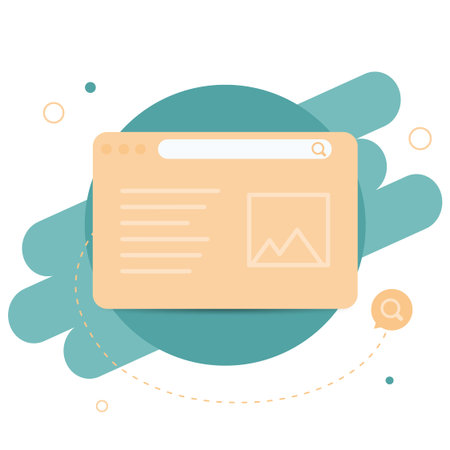 Colorful web browser window isolated on green background. Simple design detailed icon. Flat style...