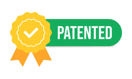 Patented icon. Patented product award icon. Registered intellectual property, patent license certificate submission. Vectorのイラスト素材