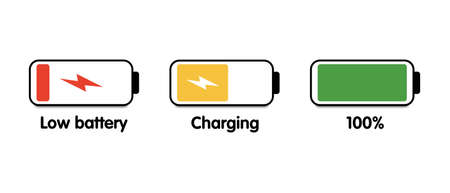 Battery icons set. Battery charging charge indicator icon. Level battery energy. Flat style, stock vectorのイラスト素材