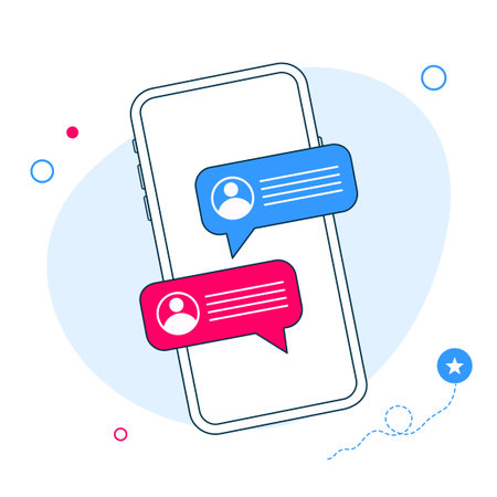 Online chat messages text notification on mobile phone vector or flat cartoon smartphone sms speech...