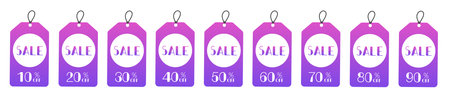 Discount sale off tag 10, 20, 30, 40, 50, 60, 70, 80, 90 percent. Set sale offer emblem, badge price...