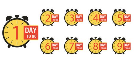 Number 1, 2, 3, 4, 5, 6, 7, 8, 9 of days left to go. Collection badges sale, landing page, banner....