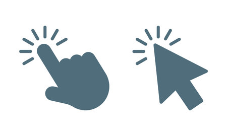 Cursor icon. Computer mouse click cursor gray arrow icons set and loading icons. Vector illustration.のイラスト素材