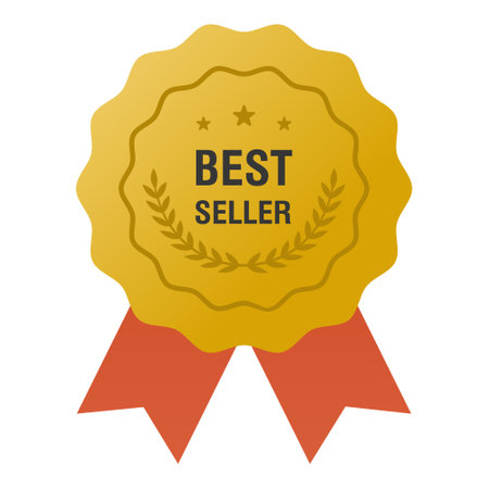 Flat vector illustration of a best seller sign label. Perfect for design element of the best products and bestseller retailerのイラスト素材