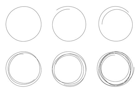Hand drawning circle line sketch set. Art design round circular scribble doodle. Vectorのイラスト素材