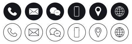 Business card contact information icons. Business card icon set of differents styles. Thin line symbols setのイラスト素材
