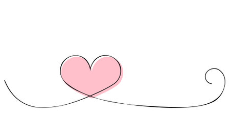 Hand drawn doodle heart art banner. Abstract love symbol. Continuous seamless line art drawingのイラスト素材