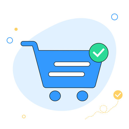 Shopping cart with check mark. Wireless paymant icon. Shopping bag. Seccessful paymant sign. Online paymant level success. Online shopping. Vectorのイラスト素材