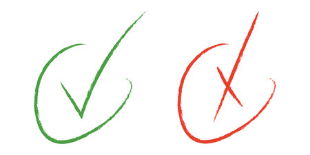 Check mark and cross mark flat icon set. Check ok, yes or no, x marks for vote, decision, web. Vector illustrationのイラスト素材