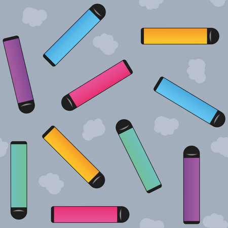 Colorful vape pattern. Electronic cigarettes and vape pattern. Flat vector illustrationのイラスト素材