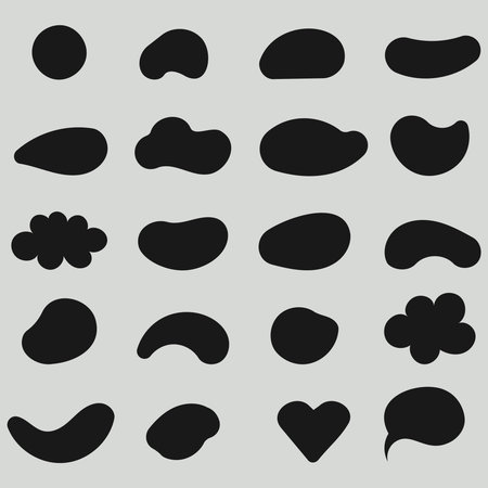 Geometric shapes black silhouette icon set. Outline cartoon abstract blank template for speech bubble, message balloon, text note badge, price tag, paper memory sticker, think cloud frame, web bannerのイラスト素材