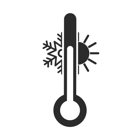 Weather temperature thermometer icon. Flat style sign for mobile concept and web design. Thermometer with sunny and freezy weather outline vector icon. Vector illustrationのイラスト素材