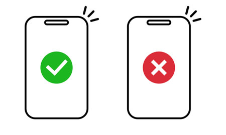 Phone with a check mark and cross mark icon. Flat icons for web and mobile applications. Vector illustrationのイラスト素材