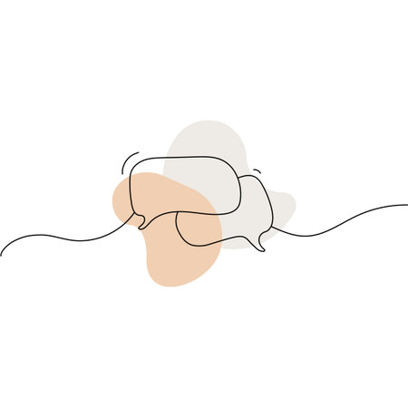Two speech bubbles continuous one line drawing doodle, black and white vector minimalist linear illustrationのイラスト素材