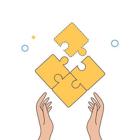 Putting together a puzzle. Business solutions, success and strategy concept. Vector illustrationのイラスト素材