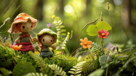 Handmade dolls in a magical forestの素材