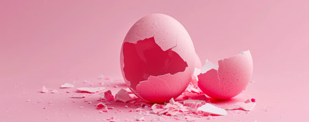 Pink Broken Egg Shell on Pink Background.の素材