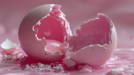 Broken Egg Shell on Pink Background.の素材