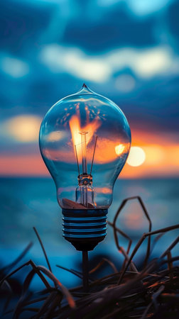 Light Bulb Against Sky Background.の素材