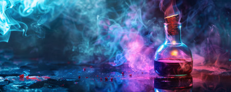Colorful Smoke Rising From Magic Bottle.の素材