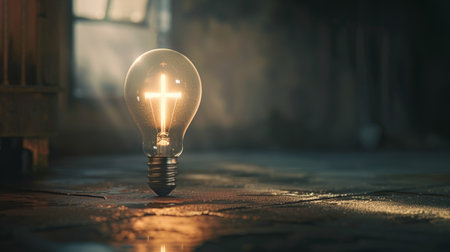 Glowing Light Bulb With a Cross Inside.の素材