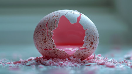 Broken Pink Egg Shell With Hole.の素材