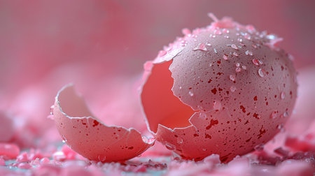 Broken Egg Shell on Pink Background.の素材