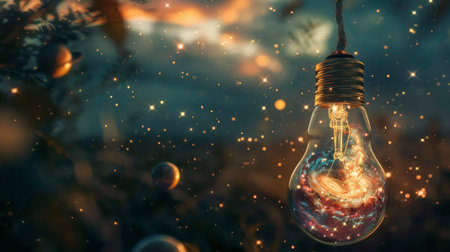 Illuminated Cosmic Light Bulb Illustration.の素材