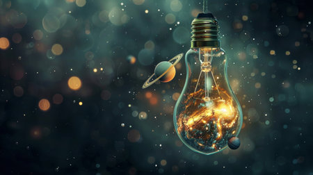 Illuminated Cosmic Light Bulb Illustration.の素材