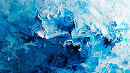 Blue and white paint artwork on wall.の素材