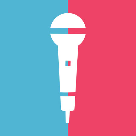 Audio microphone icon on blue and pink background. Mic silhouette. Music, voice, record icon. Recording studio symbol. Vector illustrationのイラスト素材
