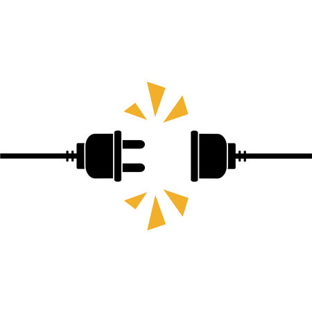Electric socket with a plug. Connection and disconnection concept. Concept of 404 error connection, page not found. Electric plug and outlet socket unplugged. Wire, cable of energy disconnect. Vector illustrationのイラスト素材