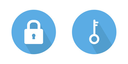 Flat illustration of padlock and key vector icon. Security sign symbol. Lock and key icon. Vector illustrationのイラスト素材
