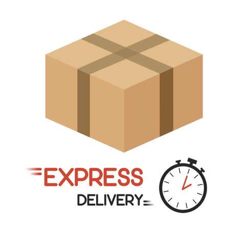 Express delivery icon. Fast shipping with timer with description on white background. Flat vector illustration EPS10のイラスト素材