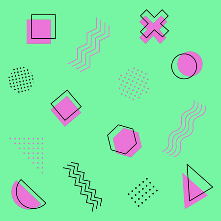 Abstract geometric memphis background. Fashion 80s-90s trends designs, Retro funky. Vector illustrationのイラスト素材