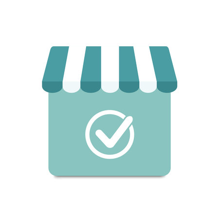 Online shopping icon. Concept Marketing and Digital marketing. Mockup shop and checkmark. Online shopping on application and website conceptのイラスト素材