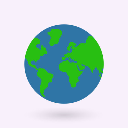 Globe world map with shadow on white background. Realistic world map in globe shape. Vector Illustrationのイラスト素材