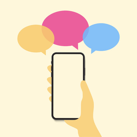 Speech bubble colorful on smartphones screen. Phone and speech bubble icon of social chat concept. Vector illustrationのイラスト素材