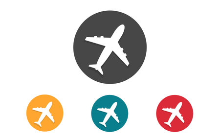 Plane icon. Flight transport symbol. Colored circle buttons with flat web icon. Vectorのイラスト素材