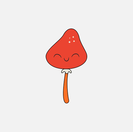 Smiling red mushroom illustration on white background.のイラスト素材