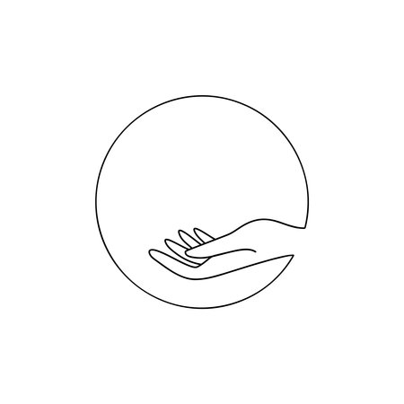 minimalist line art of an open hand in circleのイラスト素材