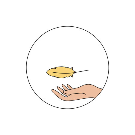 Hand catching a yellow feather illustrationのイラスト素材